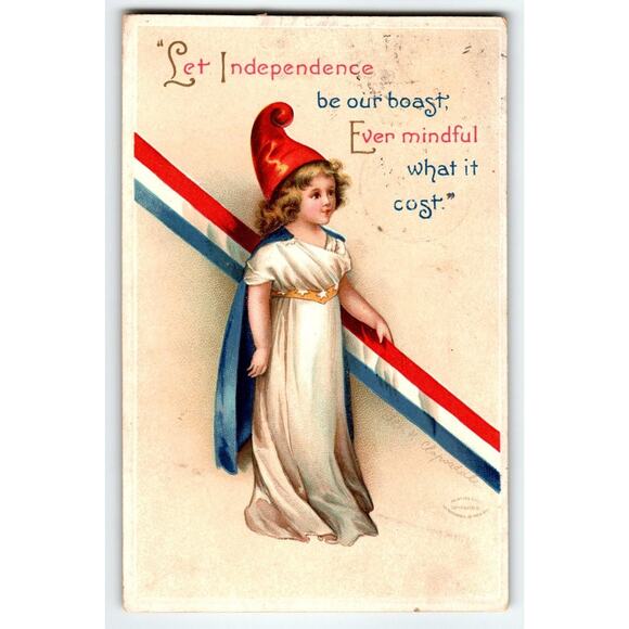 4th Of July Postcard Artist Signed Ellen Clapsaddle Patriotic Girl Germany 2936 - Picture 1 of 2